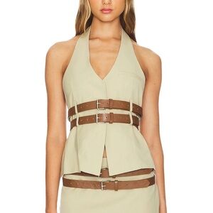 Stylish Halter Top with Brown Belt Accents
